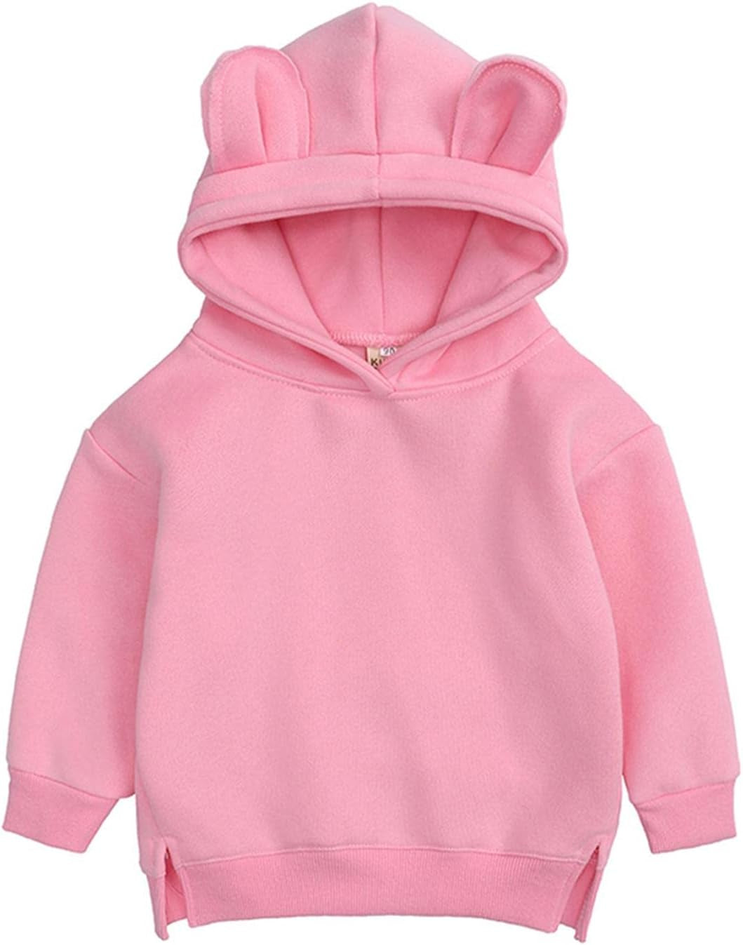 Toddler Baby Girls Boys Cartoon Sweatshirt Casual Pullover Cute Ear Solid Hoodie Sweatshirt Top Cotton Blouse Clothes Hot Pink