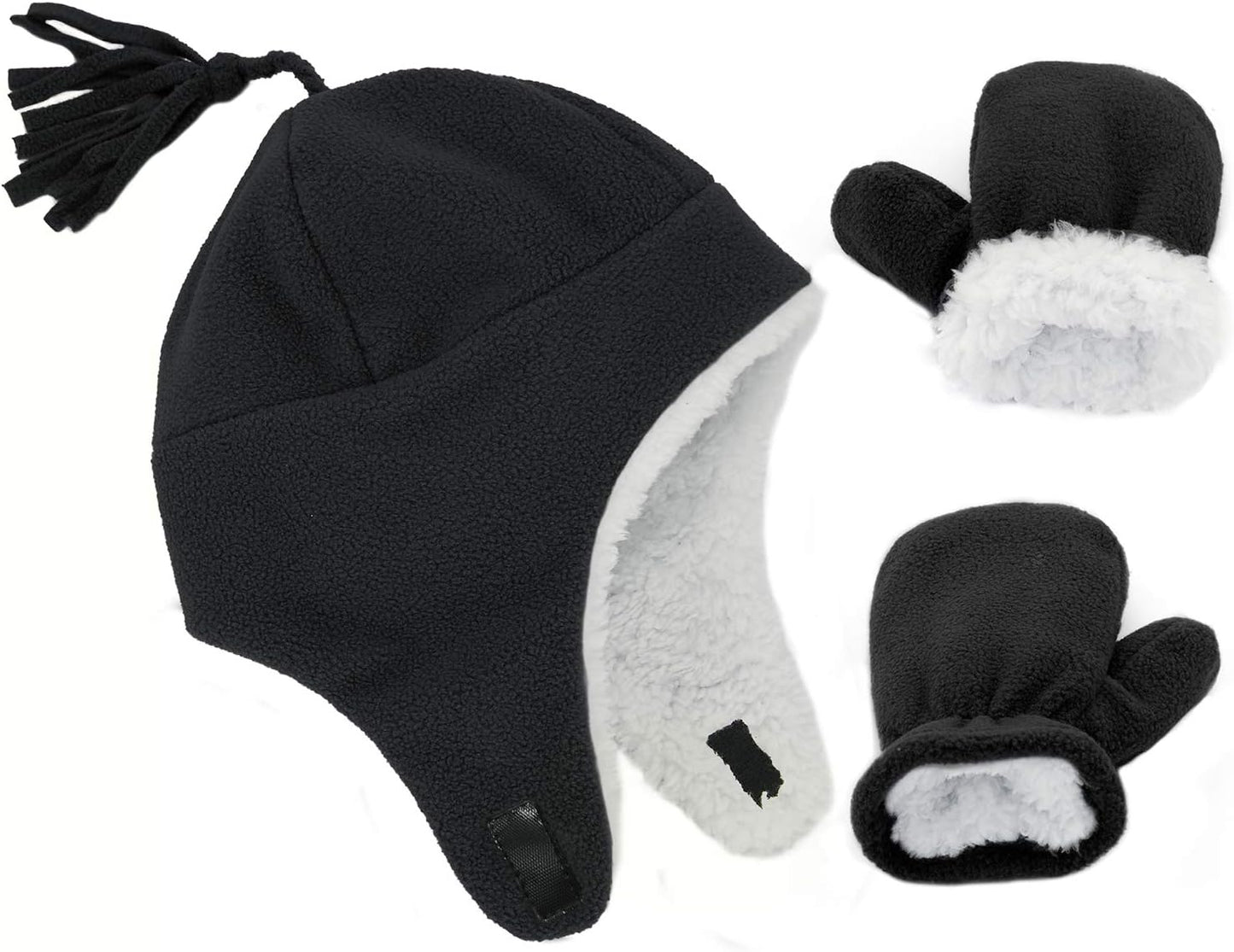 Baby Girl Hat Toddler Mittens Infant Girls Winter Hat Warm Mitten Set Ski Must Fleece Hat-Black 1-2T