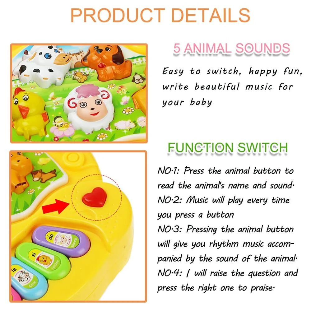 Musical Baby Toys 6 to 12 Months, Baby Piano Light up Animal Musical Toys for Toddlers 1-3, Kids Learning Toys for 1 Year Old Girl Boy, Baby Toys 12-18 Months Gifts