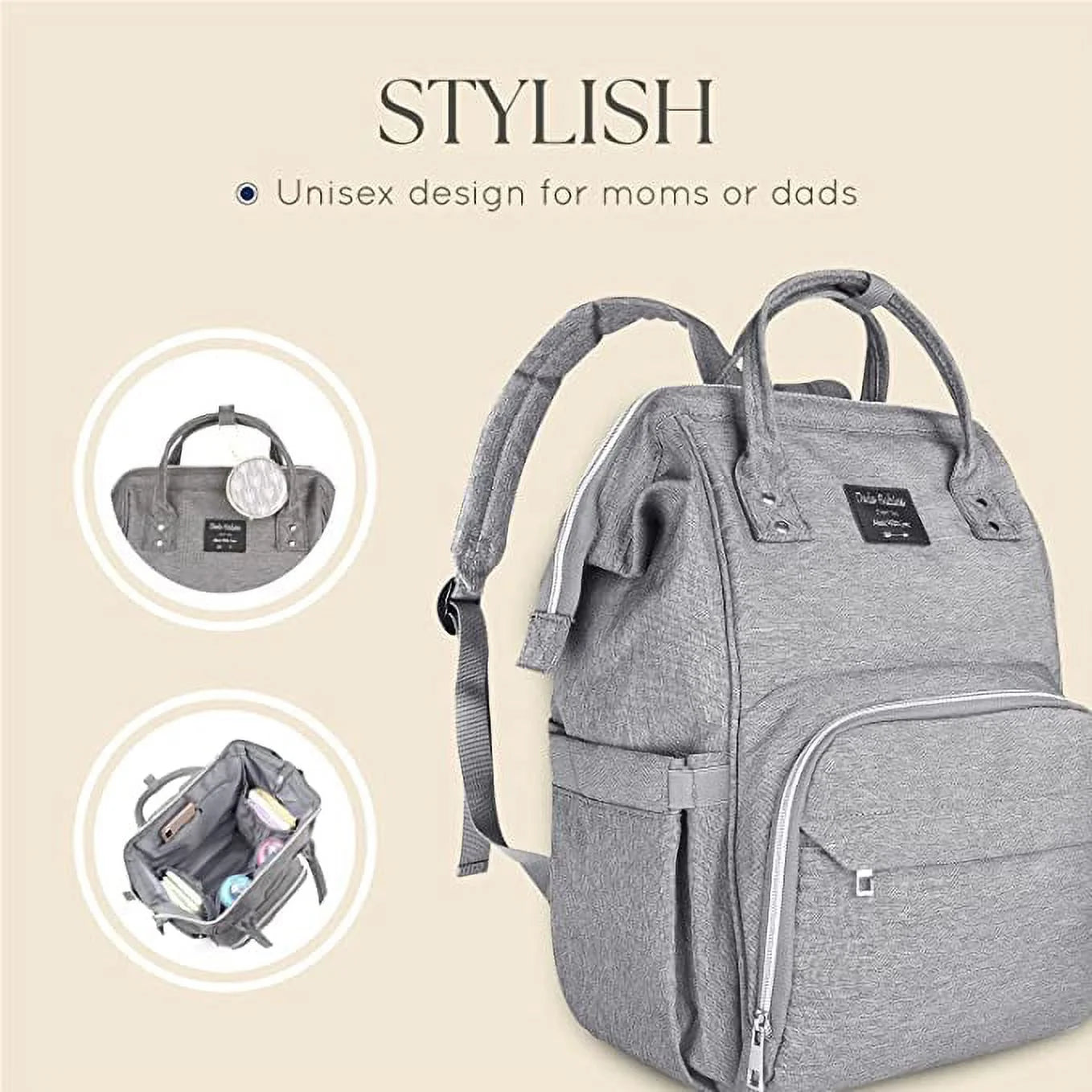 Diaper Bag Backpack with 2 Pacifier Clips, Pacifier Case, and Waterproof Nappy Bags