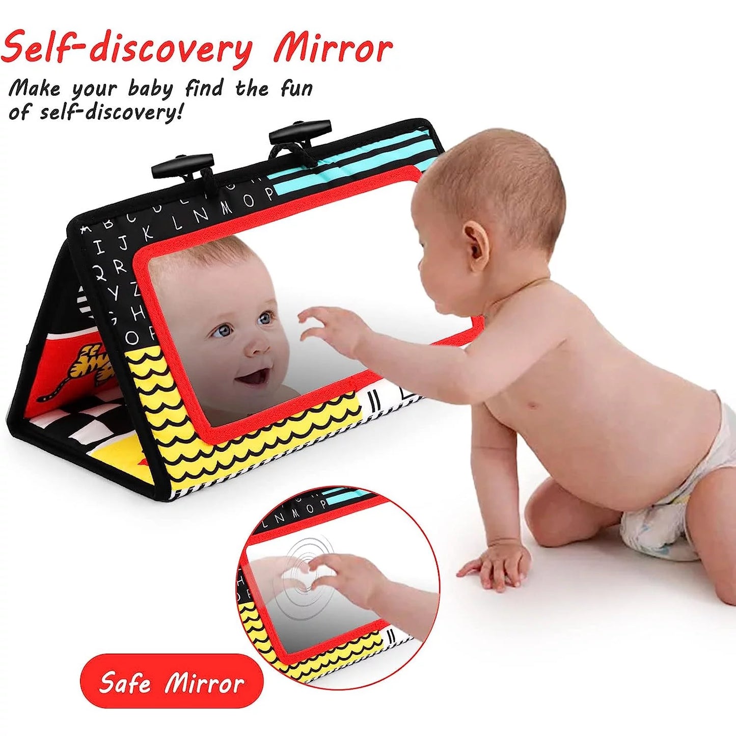 Tummy Play Time Mirror Newborn Toys Infant Toys 0-3 Months Brain Developmental Baby Mirror Tummy Play Time Toys Black and White High Contrast Baby Toys 3 4 6 9 12 Month Boys Girls Crawling Sensory Toy