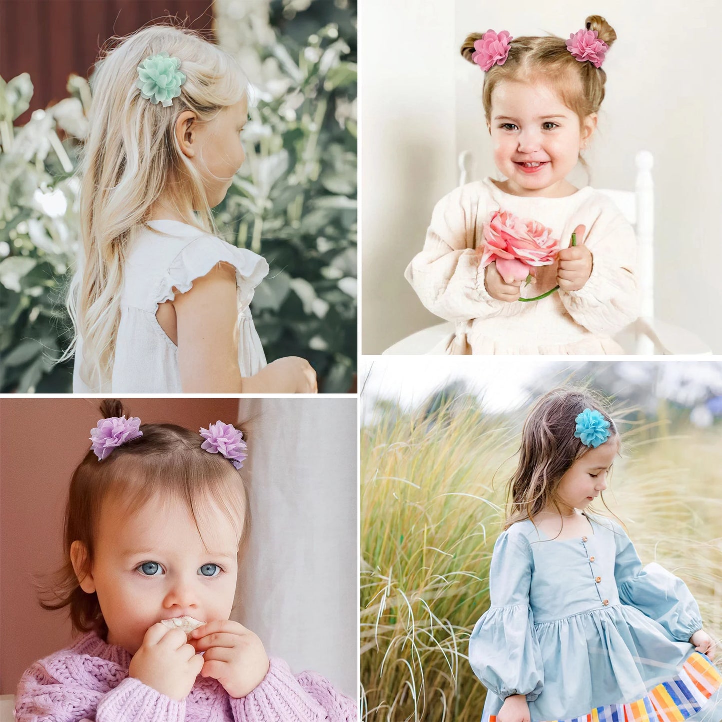 40PCS 2" Chiffon Flower Hair Bows Clips Flower Tiny Hair Clips Fine Hair for Girls Infants Toddlers Set of 20 Pairs