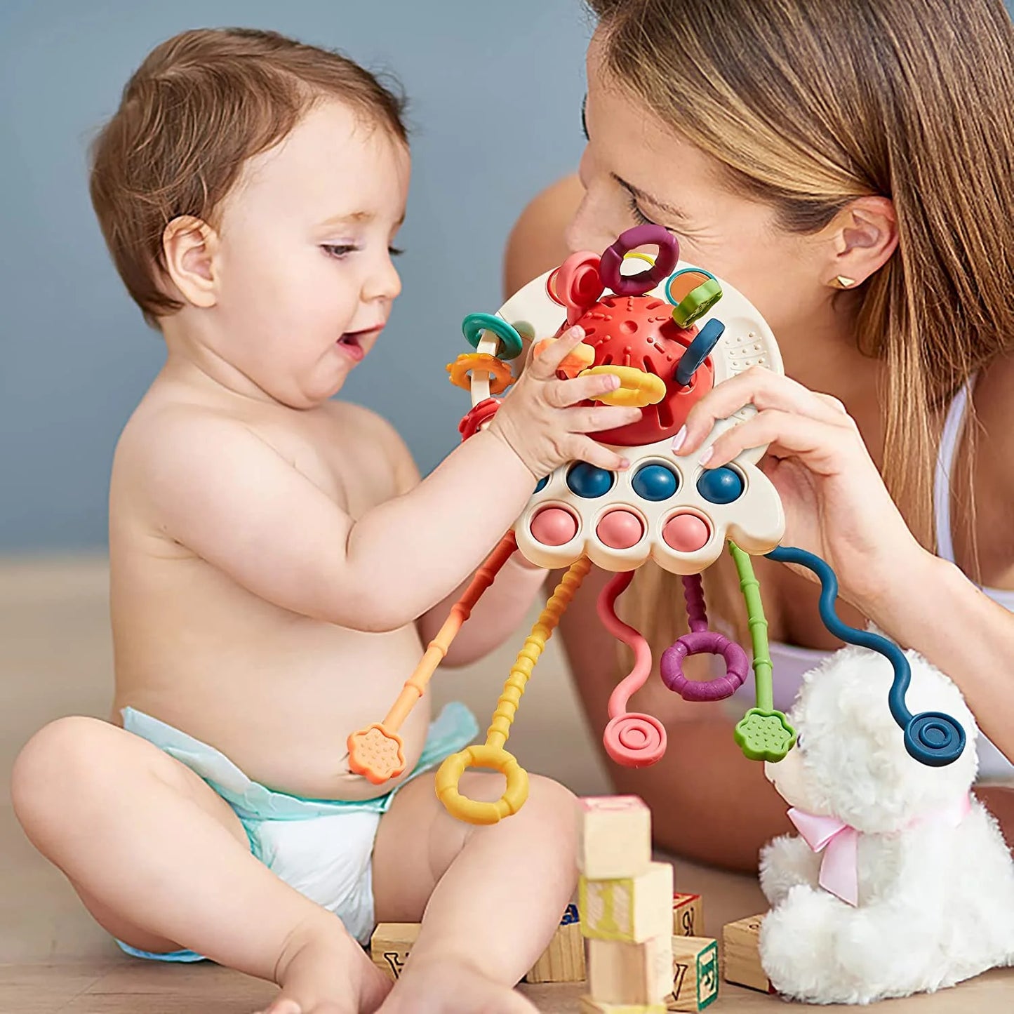 Baby Toys 6-12 Months,Pull String Teething Sensory Toys for 1 Year Old Christmas Gifts