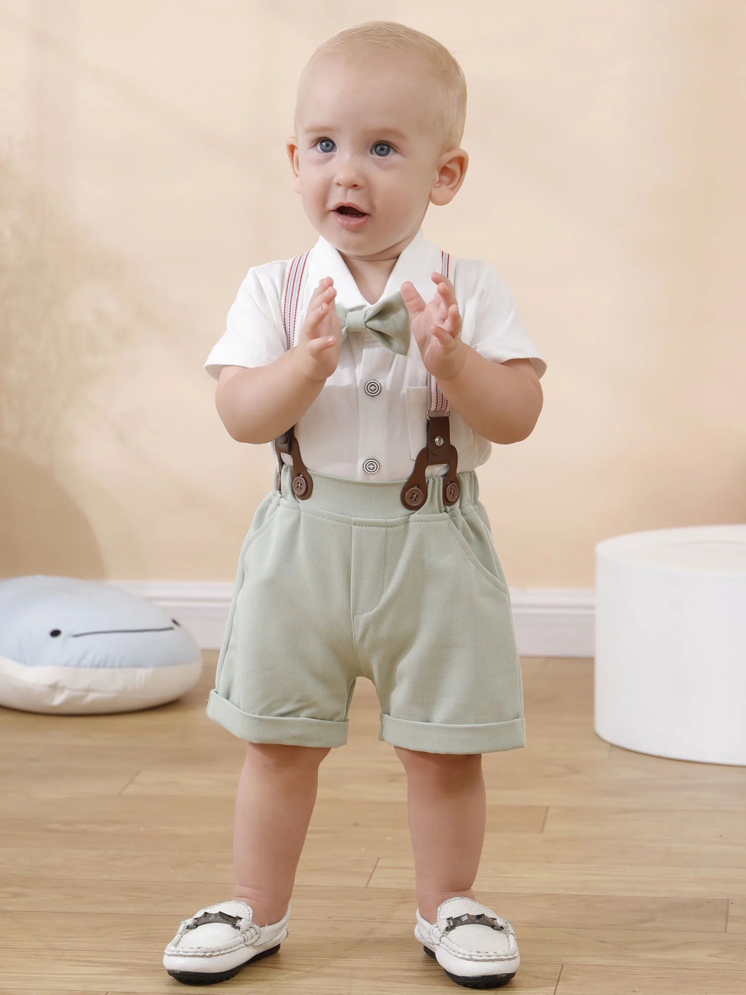 Baby Boy Clothes Newborn Infant Shirt Bowtie Beret Suspender Pant 0-18M Gentleman Outfit