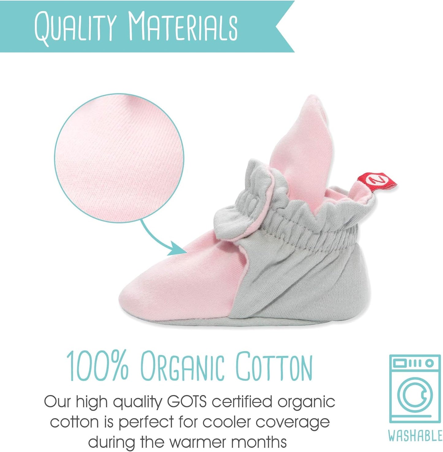 Organic Cotton Baby Booties, Soft Sole Stay-On Baby Shoes