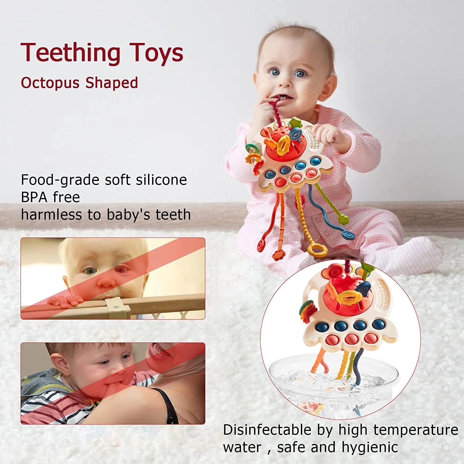 Baby Toys 6-12 Months,Pull String Teething Sensory Toys for 1 Year Old Christmas Gifts