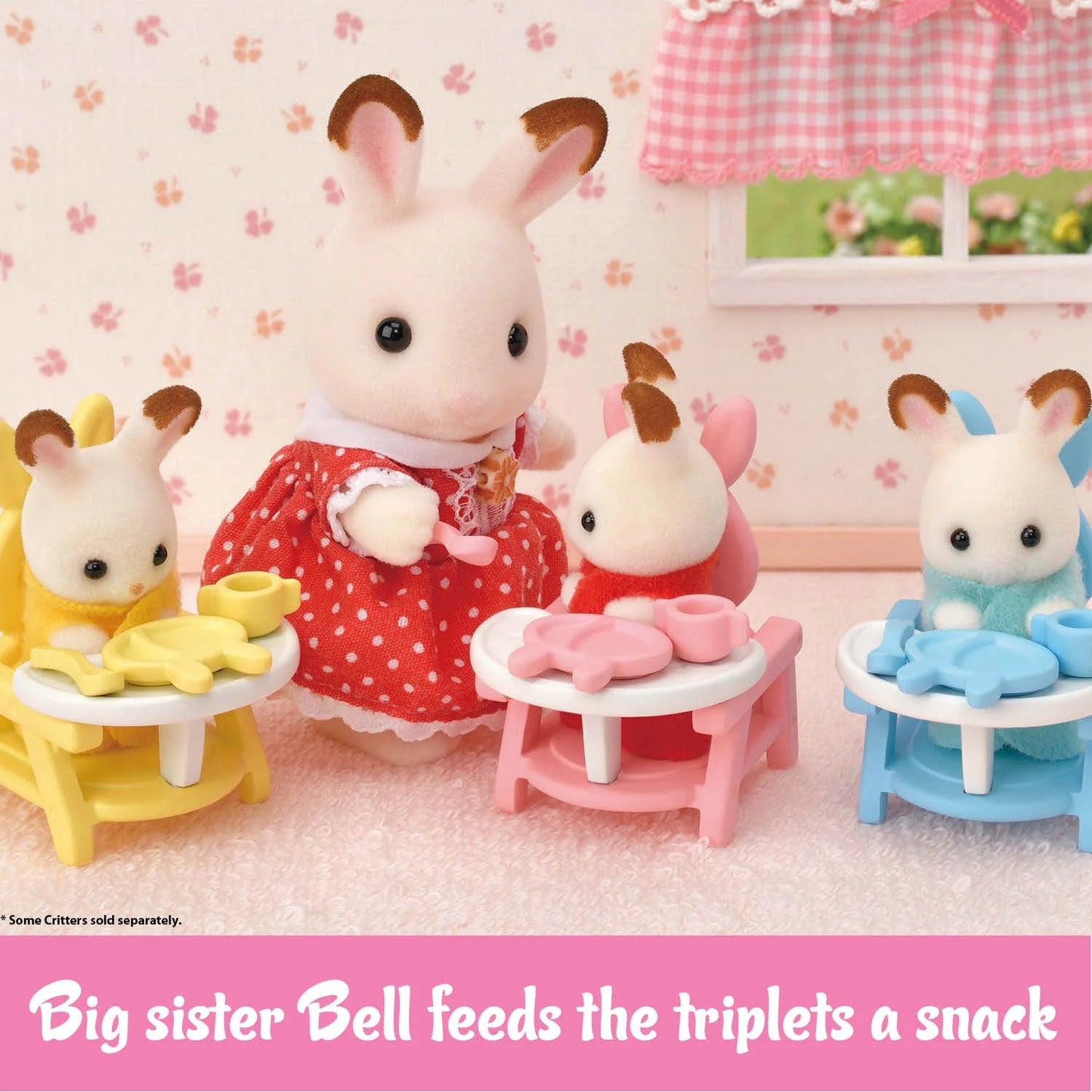 Triplets Care Set, Dollhouse Playset with 3 Figures and Accessories