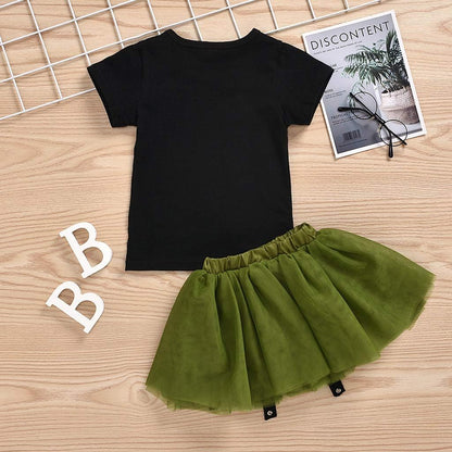 Toddler Baby Girls Clothes Punk Style T-Shirt Tops Tulle Skirt Summer Set Outfits for 3-12 Months