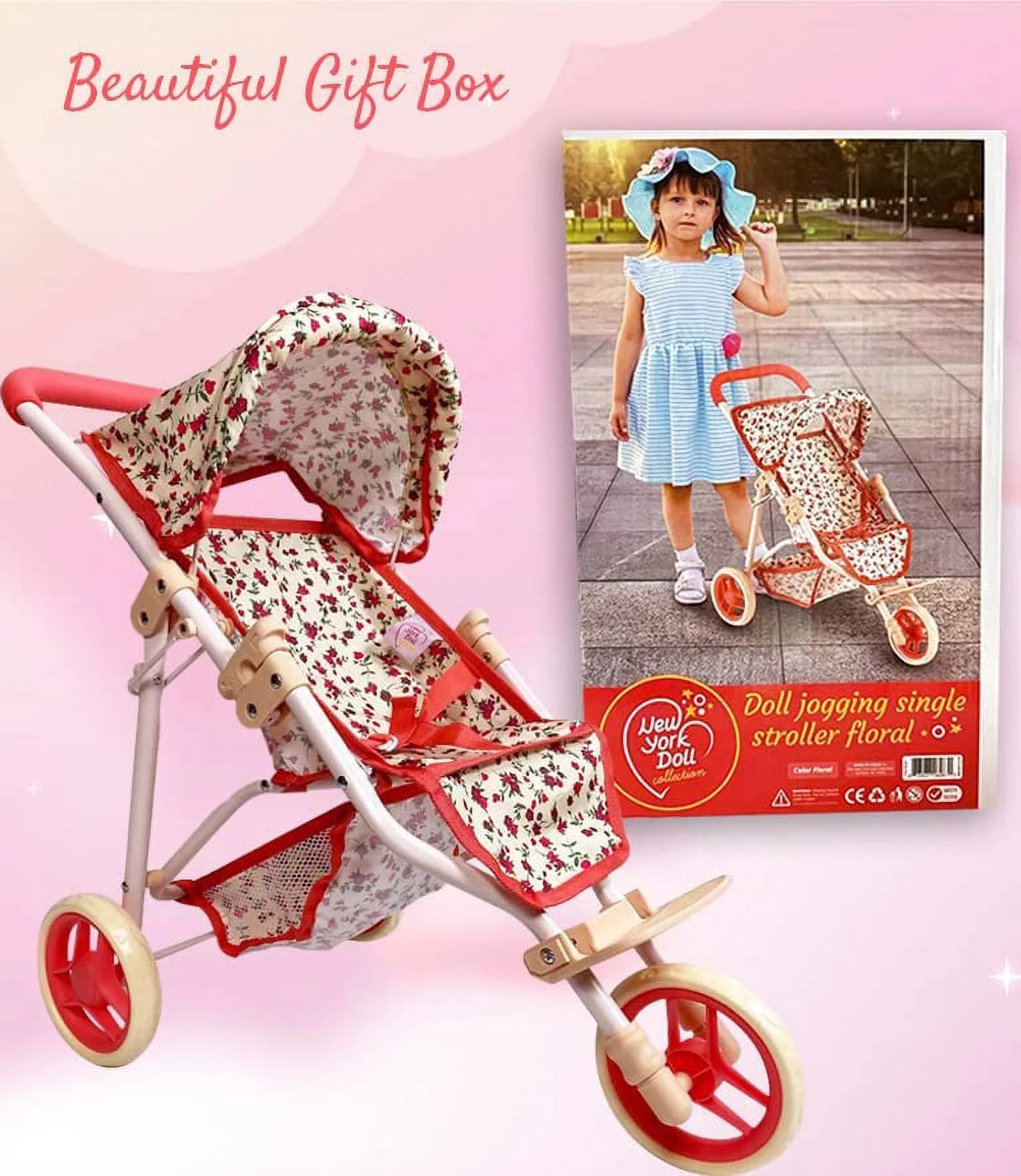 Baby Doll Stroller Jogging Toy Stroller Floral