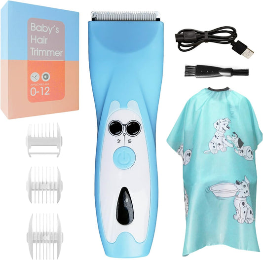 Baby Clippers Hair Quiet Electric Baby Hair Trimmer with Cute Hairdressing Cape for Kids Waterproof Rechargeable Cordless Haircut Kit for Toddler Kids