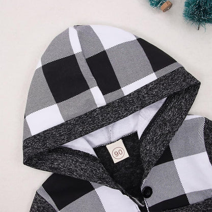 Toddler Baby Boys Plaid Hoodie Sweatshirt Set Long Sleeve Top with Pocket Infant Fall Tartan Pants Winter 2Pcs Outfits