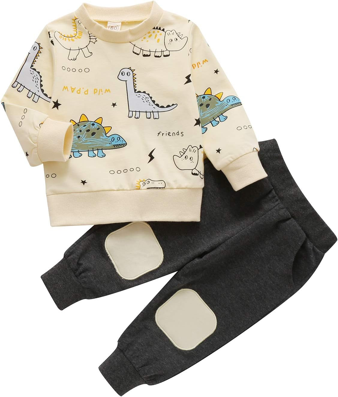 Todder Baby Boys Clothes Long Sleeve Sweatshirt Pants Little Dinosaur Fall Winter 2Pcs Outfits Set (Beige, 3-4 Years)