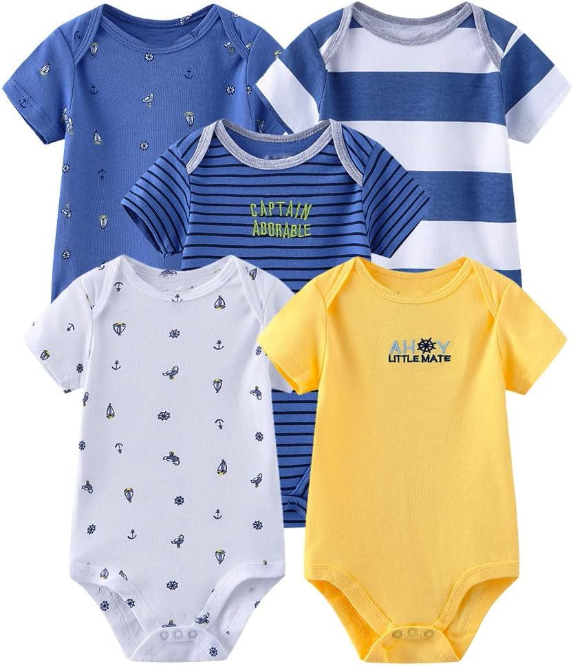 Newborn Baby Bodysuit 5-Pack Short Sleeve Baby Clothes for Boys and Girls