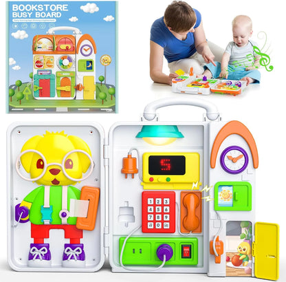 Montessori Toys for 1-3 Year Old Baby, Bilingual Busy Board for Toddlers 1-3, Educational Toddlers Toys for Ages 0-3, Birthday Gifts for 1+ Year Old, Developmental Baby Toy 12-36 Months