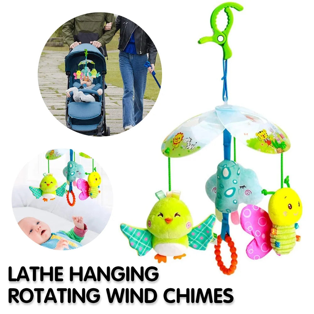 Baby Toys for 0 3 6 9 to 12 Months, Soft Hanging Crinkle Squeaky Sensory Learning Toy Infant Newborn Stroller Car Seat Crib Travel Activity Plush Animal Wind Chime with Teether for Boys Girls