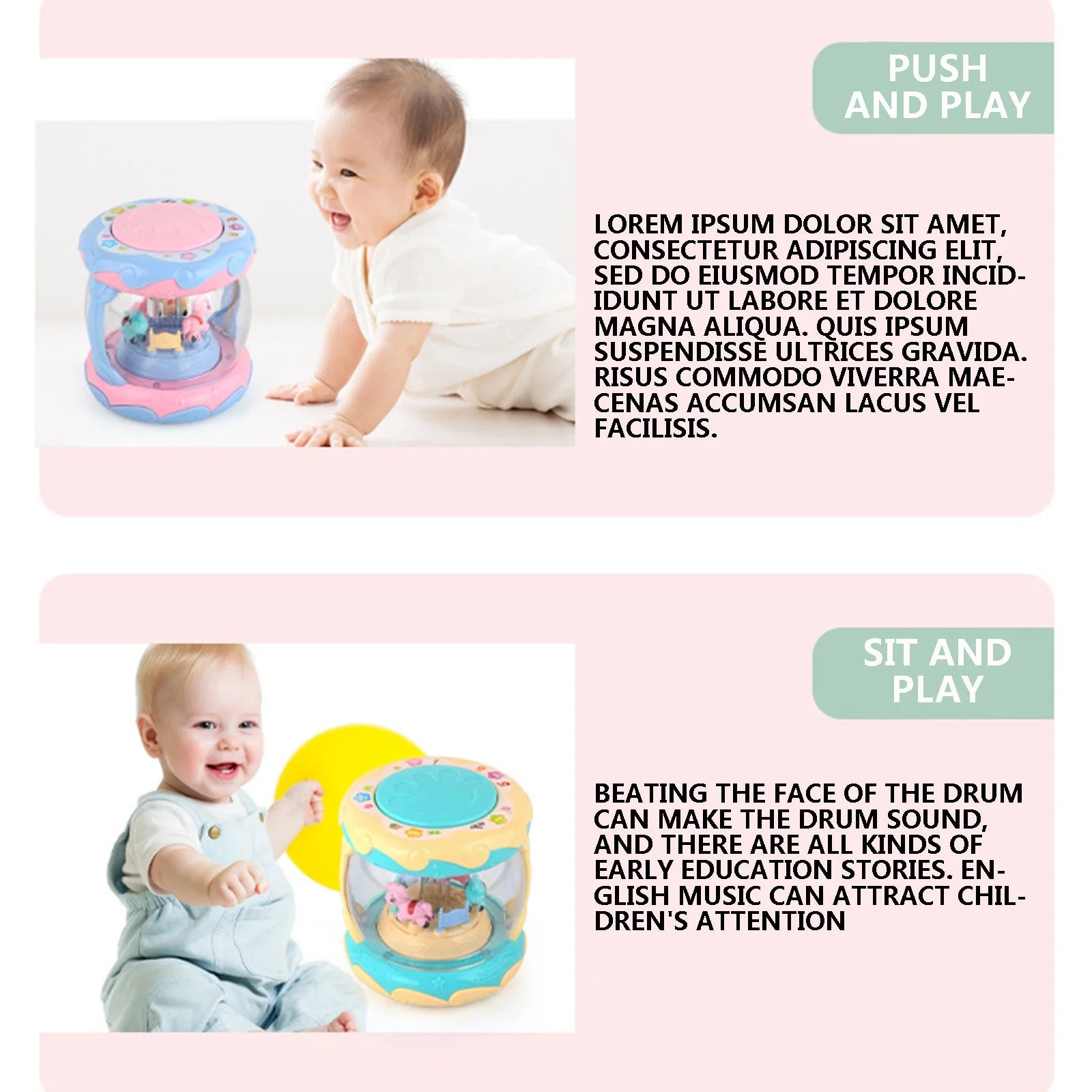 Infant Toy Carousel Hand Drum Light Music Early Education Children'S Toy