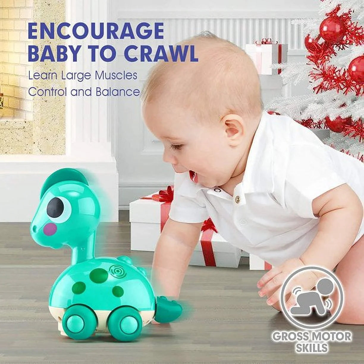 Baby Toy Crawling Toys Dinosaur Musical Toys Touch & Go Infant Toys with Music & Light Baby Boy Walking Toys for Toddler 1 2 3 Year Old Boy Gifts Girl Toy