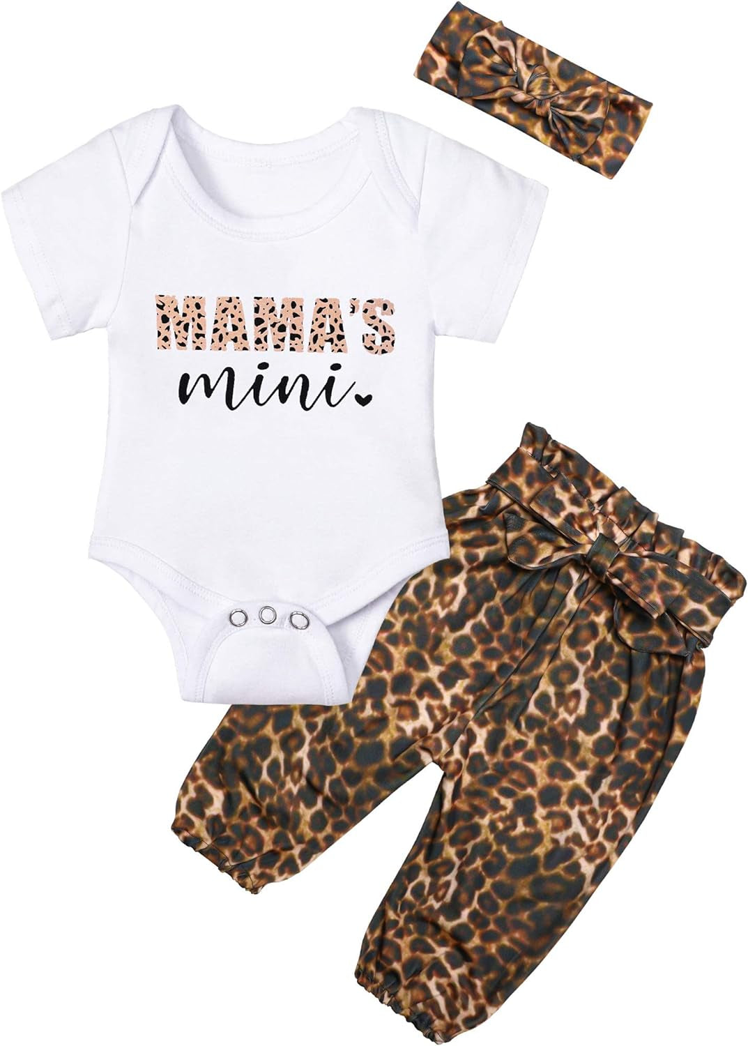 Baby Girl Clothes Outfit Infant Bodysuit + Leopard Pants + Headband 3Pcs Outfit Set 6-9 Months…