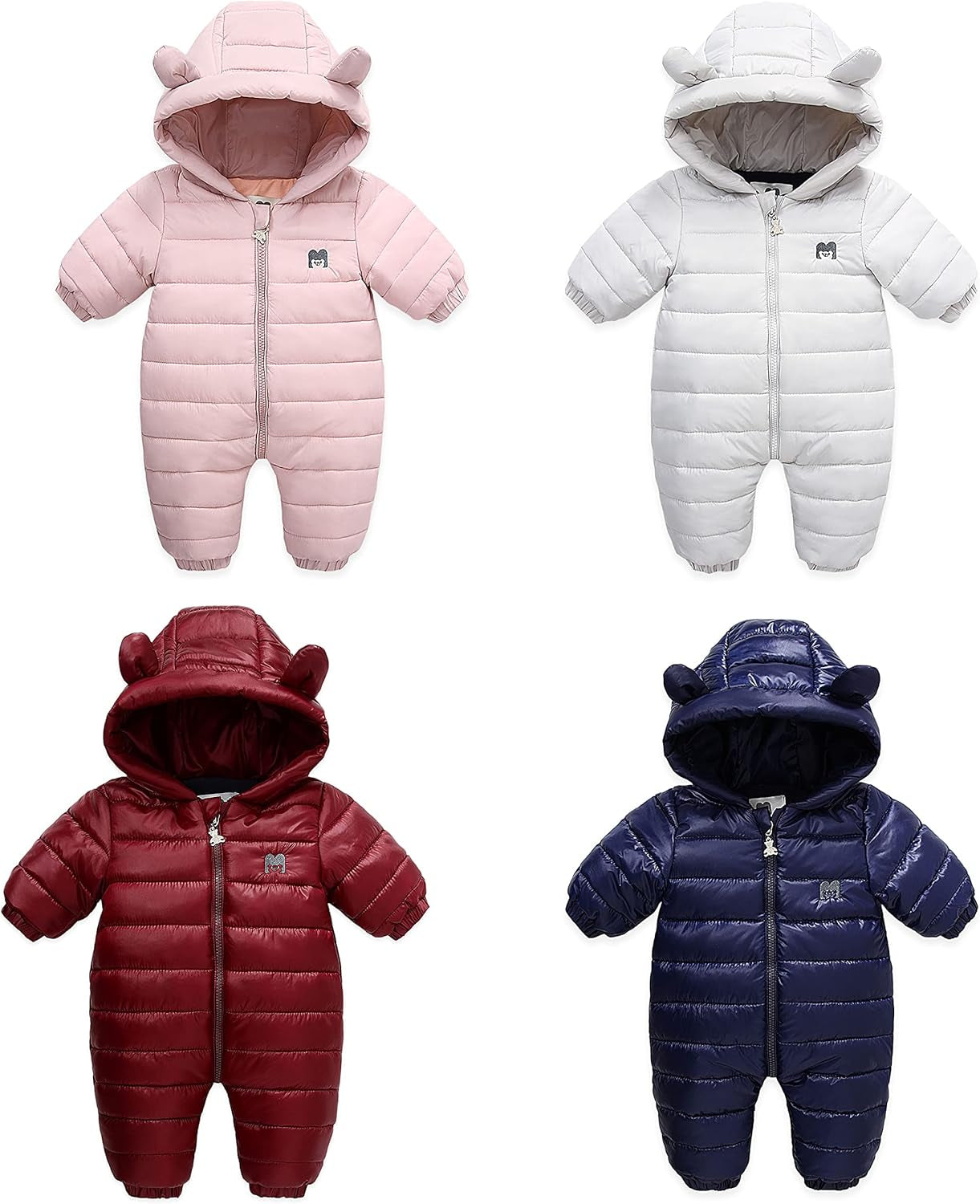 Baby Warm Winter Snowsuit Solid Color Rompers Fleece Hooded down Coat Outwear