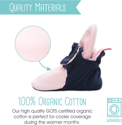 Organic Cotton Baby Booties, Soft Sole Stay-On Baby Shoes