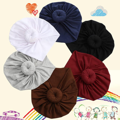 6 Pieces Baby Turbans Baby Hat Headbands Bows Newborn Beanie Nursery Head Wrap Soft Cute Toddler Cap for 0-3 Years Girls Baby (Classic Colors)